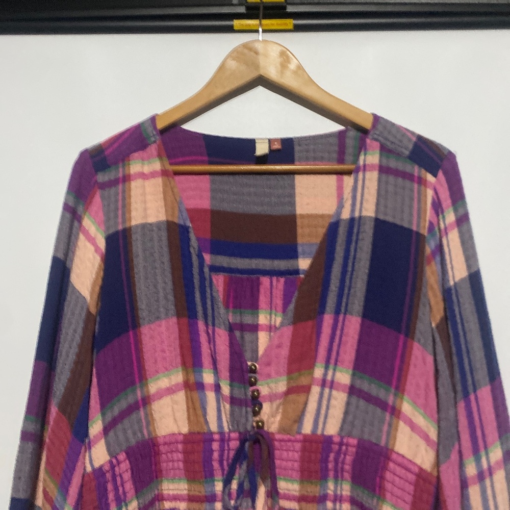 Anthro Pilcro M Plaid Deep-V Blouse - Picture 7 of 14